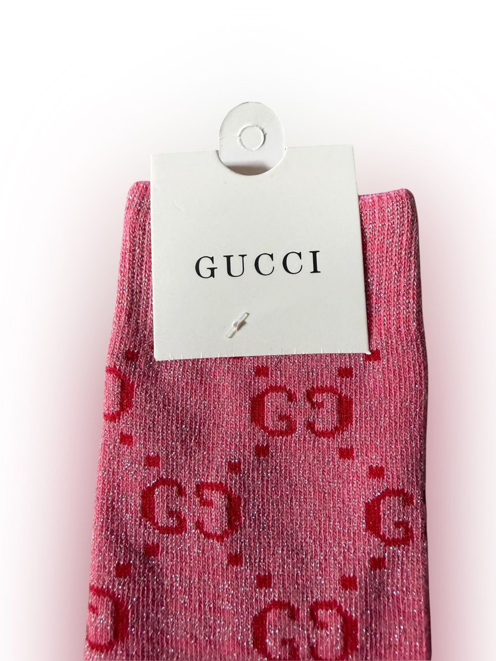2 Pair Gucci Outlet GG Monogram Socks. 1 Knee High & 1 Crew— Pink & Gray - Picture 3 of 5